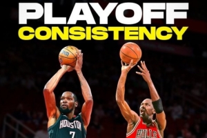 杜兰特生涯171场季后赛全部得分上双 仅次于乔丹的179场