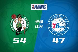 半场战报-凯尔特人54-47领先76人 布朗11+5 塔图姆8+5 乌布雷11分
