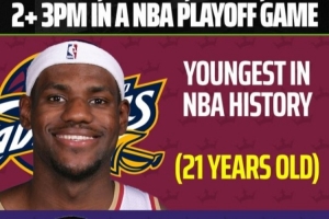 詹姆斯季后赛单场至少25分10板5助2三分 历史最老和最年轻都是他