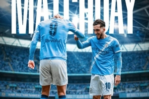 曼城发布足总杯半决赛对阵圣徒海报：哈兰德、谢尔基庆祝