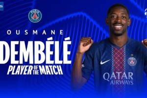 2射1传！欧冠官方：登贝莱当选巴黎5-4拜仁一役全场最佳球员