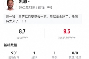 点射+长传制导！凯恩本场1球1助攻 3射3正+3造犯规 12对抗8成功